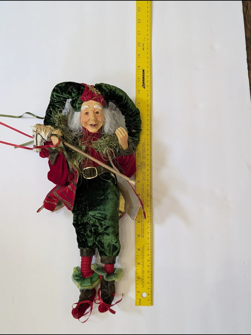 Festive Elf Doll in Green and Red Velvet